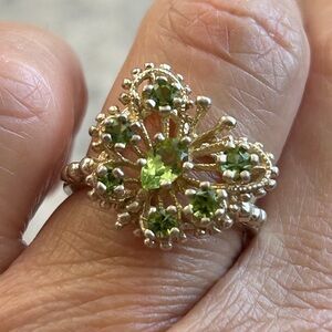 Vintage Cocktail Ring Genuine Peridot Butterfly Gold Plated Pure Silver